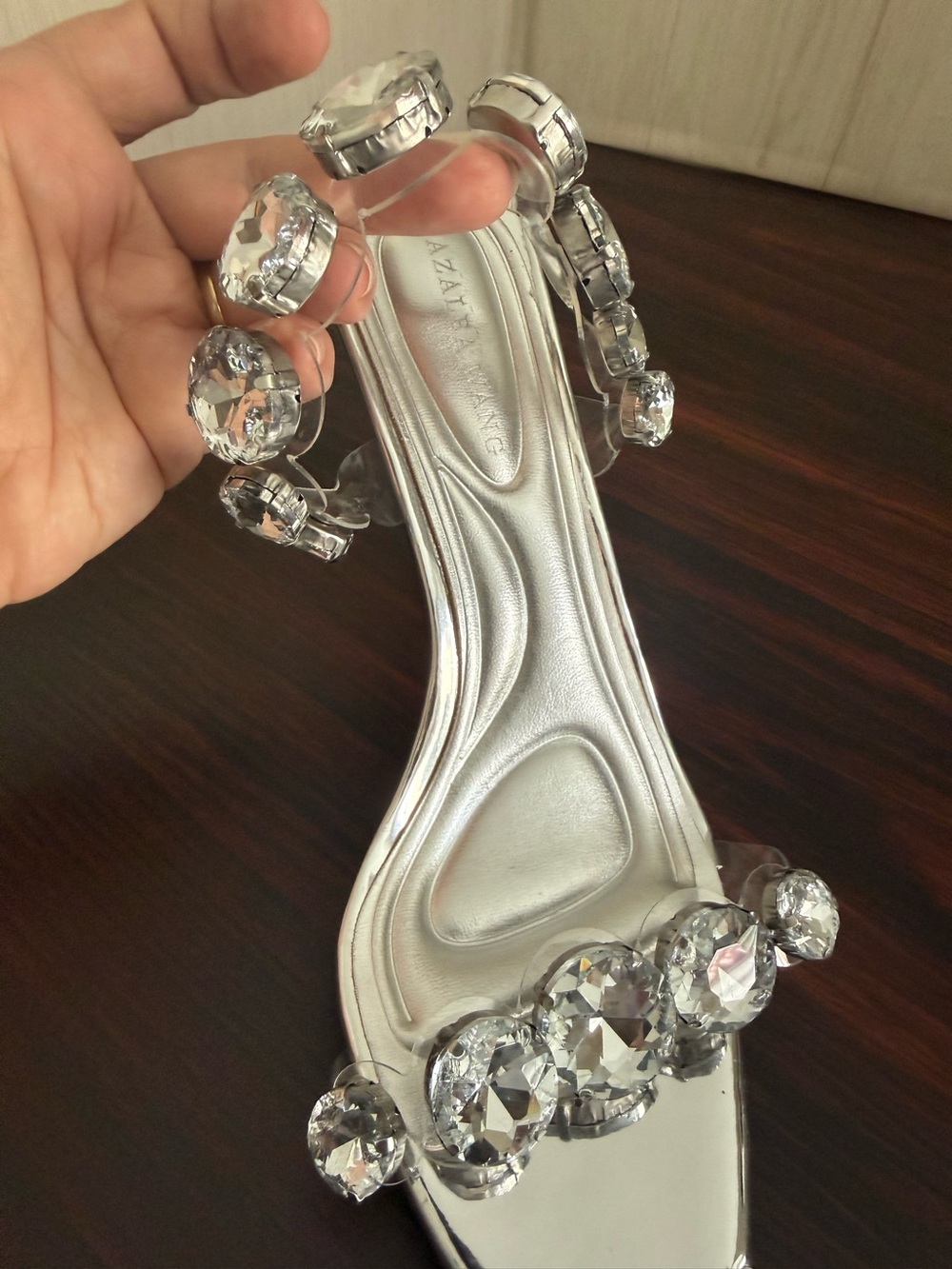 Azalea Wang Paolina Pointed Toe Slide Heeled Sandal Chunky Rhinestones Size 8 - Picture 4 of 13